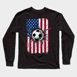 Vintage Soccer 4th of July Men USA American Flag Boys Long Sleeve T-Shirt